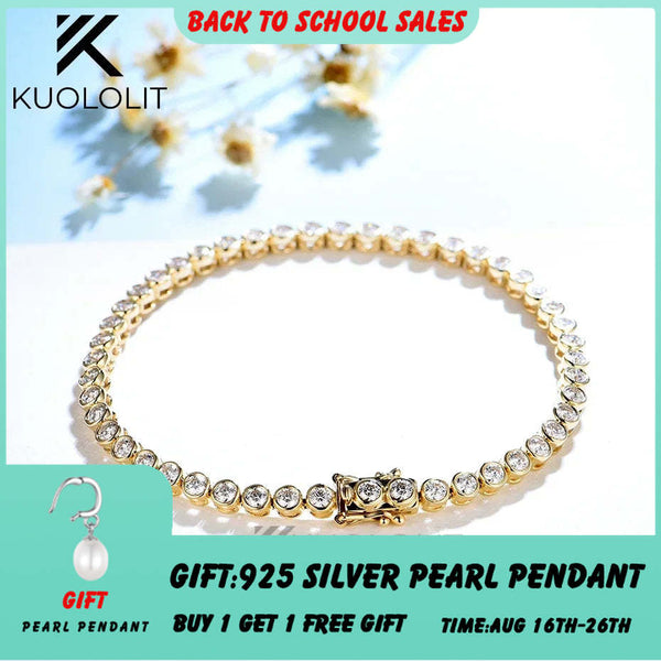 Kuololit Damen-Tennisarmband mit Moissanit-Fassung, massives 14K/10K/925-Silber, rundes D-Armband, VVS1, ideal für Verlobung und Weihnachten 
