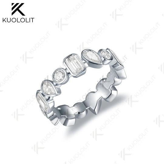 Kuololit 4.25CTW Lab Grown Diamonds Ring for Women Solid 14K 10K 585 White Gold Emerald Pear Round Wedding Band for Christmas