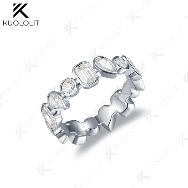 Kuololit 4.25CTW Lab Grown Diamonds Ring for Women Solid 14K 10K 585 White Gold Emerald Pear Round Wedding Band for Christmas