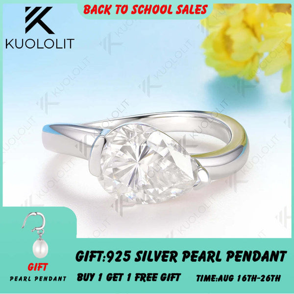 Kuololit 3.5CT Pear Moissanite Rings for Women Solid 14K 10K 585 White Gold Engagement Ring for Anniversary Christmas Gift Party