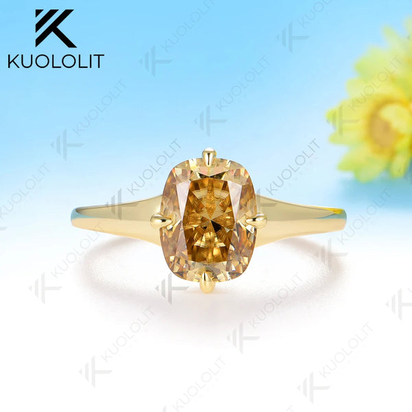 Kuololit 3CT Champagne Moissanite Ring for Women Solid 14K 10K 585 Yellow Gold Engagement Ring for Christmas Gift Party