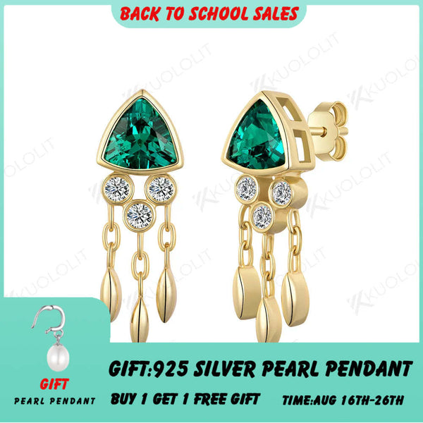 Kuololit 2,4 Karat Labor-Smaragd-Quallen-Ohrstecker für Damen, massives 14K/10K/585 Gold, Moissanit-Ohrringe für Weihnachten 