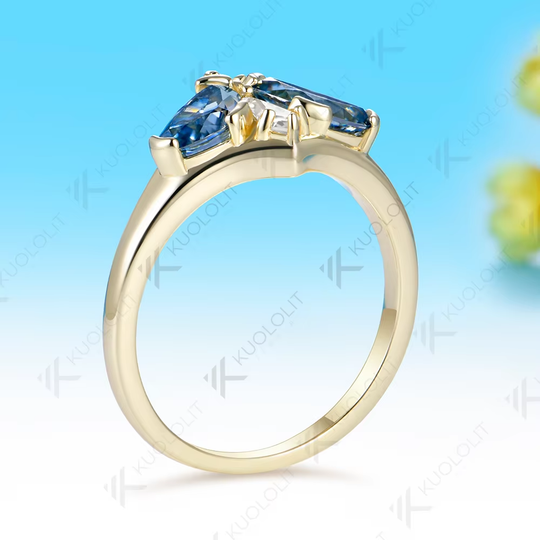 Kuololit Champagne Blue White Moissanite Engagement Ring for Women Men Solid 14K 10K Yellow Gold for Engagement Christmas Anniversary Gifts
