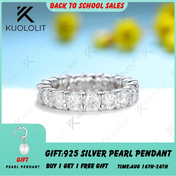 Kuololit 5.4ctw Moissanite Band Solid 14K 10K White Gold Moissanite Ring for Women Matching Full Eternity Engagement Christmas