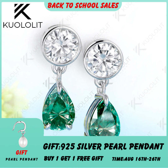 Kuololit 5CTW Cyan Pear Round Cut Moissanite Custom Stud Earrings for Women Solid14K 10K 585 White Gold for Christmas Gift Party