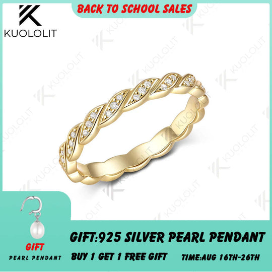 Kuololit 0.48CTW Lab Grown Diamond Ring for Women Solid 14K 10K 585 Yellow Gold Eternity Wedding Band for Christmas Gifts Party