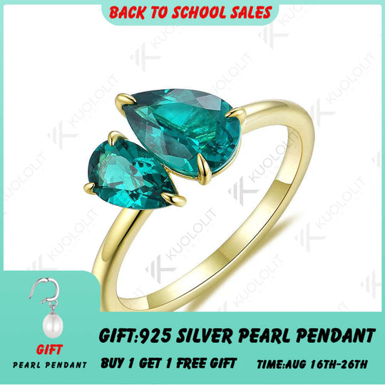 Kuololit 3CTW Lab Grown Emerald Gemstone Engagement Rings for Women Solid18K 14K 10K Yellow Gold Engagement for Party Christmas