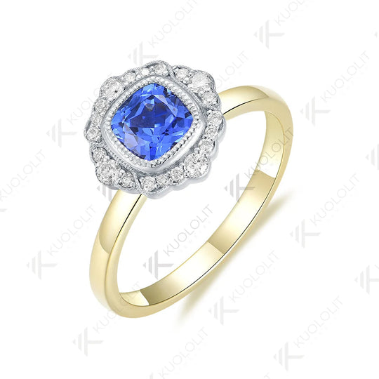 Kuololit 1CT Cushion Lab Blue Sapphire Ring for Women Solid 18K 14K 10K 585 Yellow Gold Moissanite Engagement Ring for Christmas