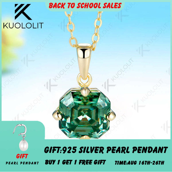 Kuololit 3.5CT Asscher Cut Cyan Moissanite Custom Necklace for Women Solid 585 14K 10K Yellow Gold Necklace for Christmas Gifts