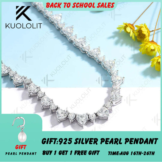 Kuololit 33CTW Moissanite Tennis Necklace for Women Pure 18K 14K 10K Gold Heart Necklace for Anniversary Engagement Christmas