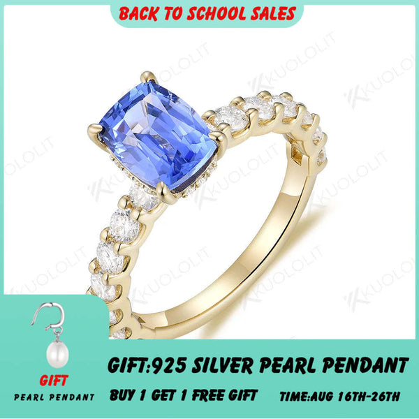 Kuololit 2CT Laborgezüchteter blauer Saphir Ring für Damen Moissanit Massiv 14K 10K 585 Gelbgold für Verlobung Hochzeit Weihnachten 