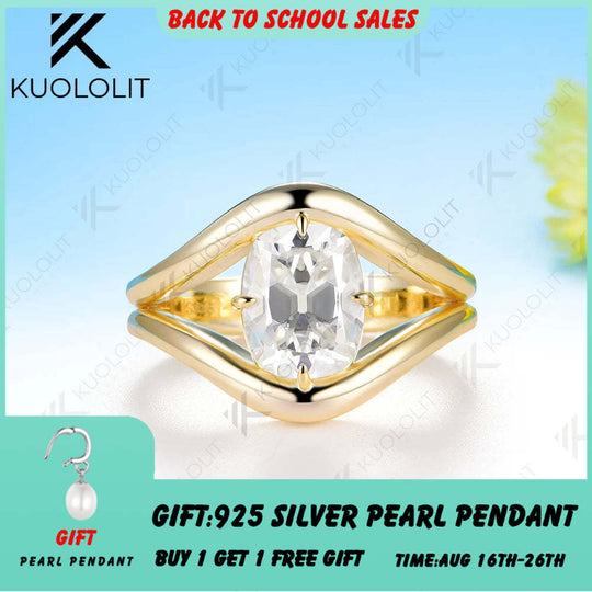 Kuololit 3CT OMC Cushion Custom Moissanite Ring for Women Solid 14K 10K Yellow Gold Engagement Ring for Christmas Gifts Party