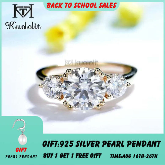 Kuololit Solid 18K 14K 10K Yellow Gold Moissanite Rings for Women Round Cut Solitaire Ring for Engagement Wedding Fine Jewelry