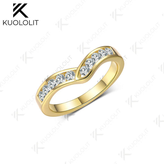 Kuololit 0.5ctw Lab Grown Diamonds V Band Rings for Women Solid 585 14K Gold Matching Band Set Ring for Anniversary Christmas