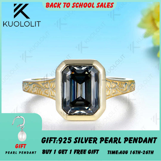 Kuololit 3CT Grey Moissanite Engagement Ring for Women Solid 14K 10K 585 Yellow Gold  Ring for Christmas Party Anniversary