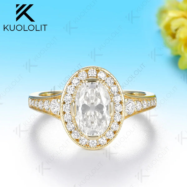 Kuololit 1.8CT OMC Oval Moissanite Custom Ring for Women Solid 14K 10K Yellow Gold Engagement Ring for Anniversary Christmas