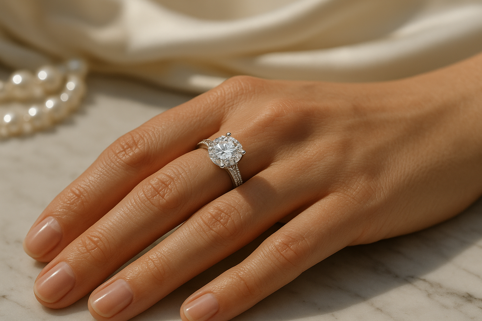 太假了，重新生成，手的颜色要自然，戒指要奢华，不要全是手未背景，