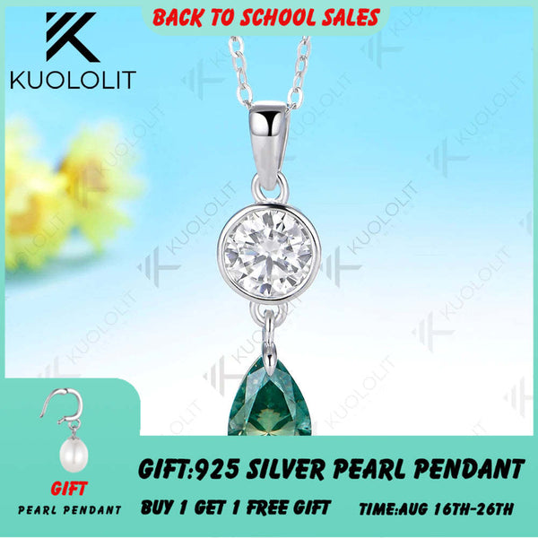 Kuololit 2.5CTW Cyan Pear Round Cut Moissanite Custom Necklace for Women Solid 585 14K 10K White Gold for Christmas Gifts Party