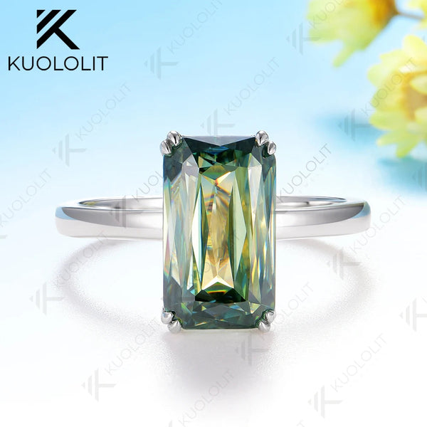 Kuololit 5CT Criss Cut Cyan Moissanite for Women Solid 14K 10K 585 White Gold  Engagement Ring for Christmas Anniversary Gifts