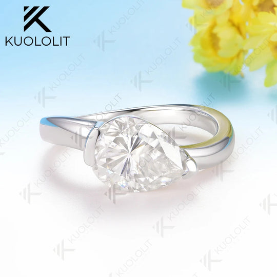 Kuololit 3.5CT Pear Moissanite Rings for Women Solid 14K 10K 585 White Gold Engagement Ring for Anniversary Christmas Gift Party