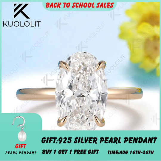 Kuololit 5CT Oval Cut Moissanite Custom Ring for Women Solid 14K 10K Yellow Gold Ring for Anniversary Christmas Gifts Party