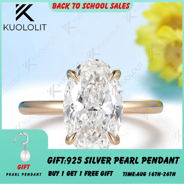 Kuololit 5CT Oval Cut Moissanite Custom Ring for Women Solid 14K 10K Yellow Gold Ring for Anniversary Christmas Gifts Party
