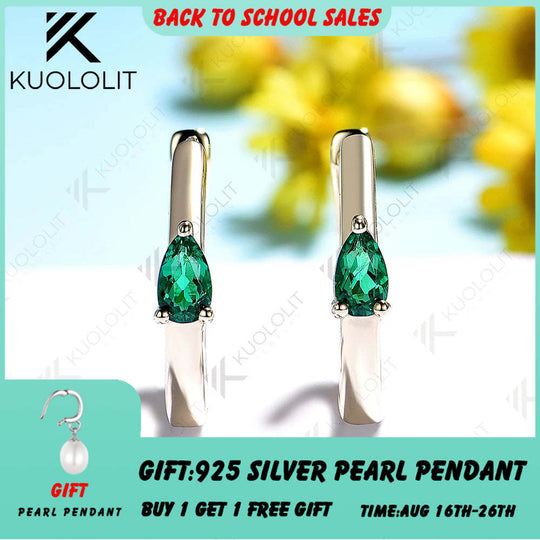 Kuololit 0.7CTW Lab Grown Emerald Custom Hoop Earrings for Women Solid 14K 10K Gold Silver Yellow Gold for Party Christmas Gifts