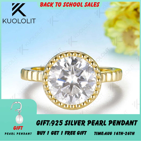 Kuololit 4CT Moissanite Round Cut Custom Ring for Women  Solid 14K 10K Yellow Gold Bezel Set Ring for Anniversary Christmas Gift