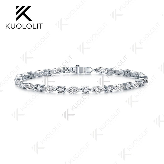 Bracelet tennis Kuololit en or jaune massif 18K, 14K ou 10K (585) serti de diamants de laboratoire (6,8 carats au total), pureté DVS1. Idéal pour Noël. 