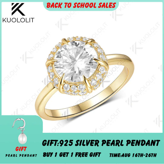 Kuololit 2CT IGI Lab Grown Diamonds Ring for Women Soild 585 14K 10K Yellow Gold Engagement Ring for Christmas Gifts Party