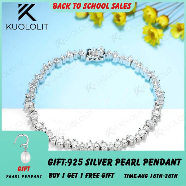Kuololit 10.64CTW Moissanite Bracelets for Women Men 14K 10K 585 Solid Gold 925 Silver Princess for Engagement Classic Christmas