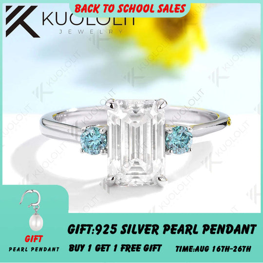 Kuololit 2.5CT Emerald Cut Moissanite Engagement Ring for Women Solid14K10K White Gold Ring for Engagement Christmas Gifts Party