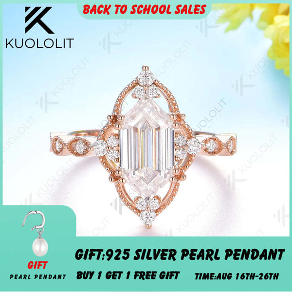 Kuololit 2.5ct Enlonged Hexagon Cut Moissanite Ring for Women Solid 14K 10K Rose Gold  for Anniversary Engagement Gift Christmas