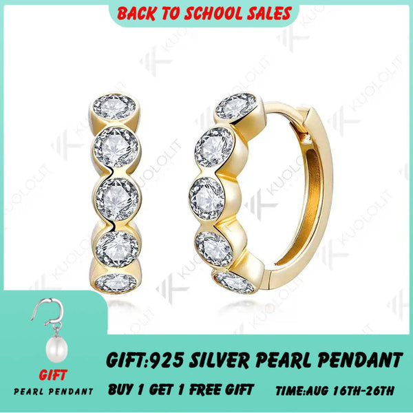 Kuololit 1 Karat Moissanit-Creolen für Damen, 18K/14K Massivgold, Gelbgold, Silber, Clip-Creolen, runder Schliff, klassisch, perfekt für Weihnachten 