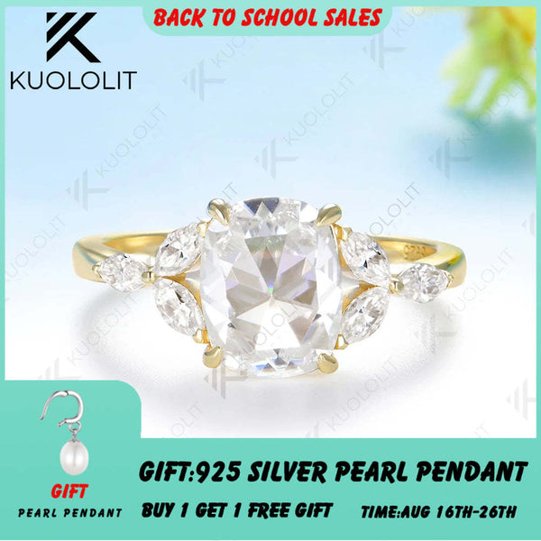 Kuololit 2CT Cushion Rose Cut Moissanite Ring for Women Solid 14K 10K Yellow Gold Engagement Ring for Anniversary Christmas Gift