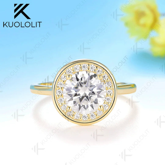 Kuololit 2CT Moissanite Ring for Women Solid 14K 10K 585 Yellow Gold Engagement Ring for Anniversary Christmas Gifts Party