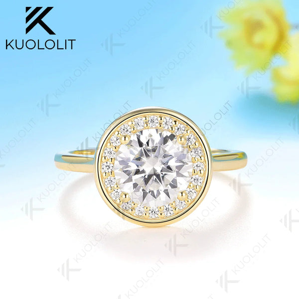 Kuololit 2CT Moissanite Ring for Women Solid 14K 10K 585 Yellow Gold Engagement Ring for Anniversary Christmas Gifts Party