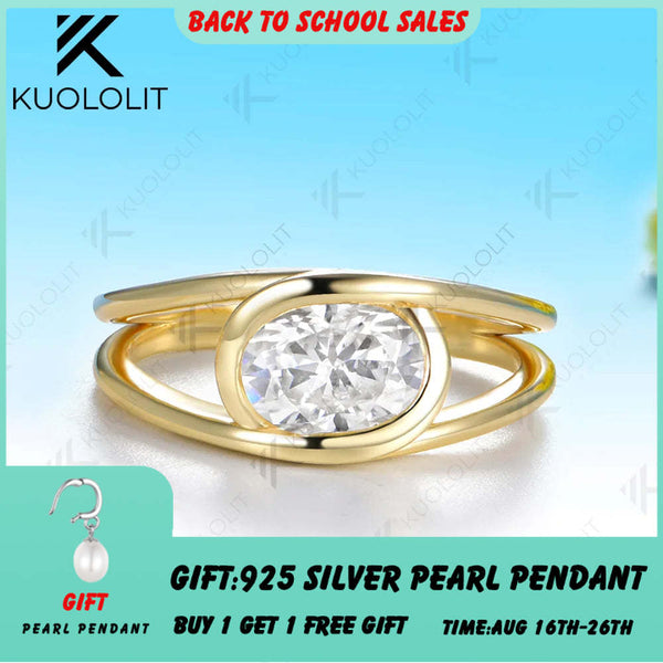 Kuololit 1.5CT Moissanite Custom Ring for Women Solid 14K 10K 585 Yellow Gold Oval Cut Engagement Ring for Christmas Gifts