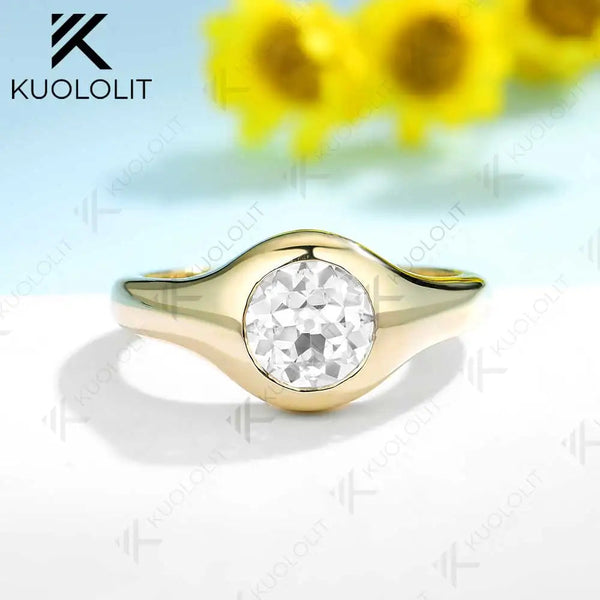 Kuololit 1CT OEC Moissanite Rings for Women Soild 10K 14K Yellow Gold Bezel Set Diamond Ring  for Engagement Christmas Gifts
