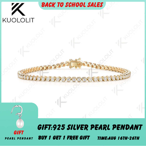 Kuololit 1.5CTW Lab Grown Diamonds Bezel Set Bracelet for Women Solid 14K10K Yellow Gold Round Bracelet for Christmas Gift Party