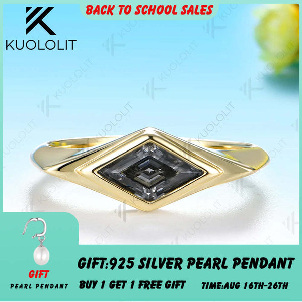 Kuololit 0.9CT Grey Moissanite Custom Rhombus Ring for Women Solid 14K 10K 585 Yellow Gold for Engagement Christmas Gifts Party