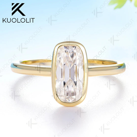 Kuololit 1.5CT OMC Moissanite Ring for Women Solid 14K 10K 585 Yellow Gold Bezel Set Engagement Ring for Christmas Gifts Party