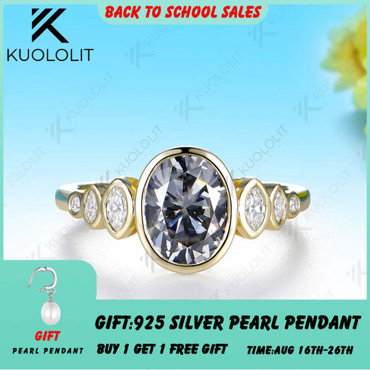 Kuololit 2CT Grey Moissanite Custom Ring for Women Solid 14K 10K 585 Yellow Gold Engagement Ring for Christmas Gifts Party