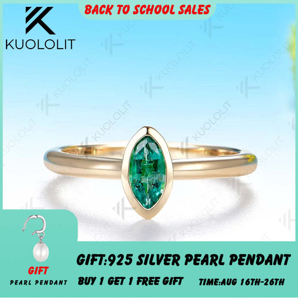 Kuololit 0.5CT Lab Grown Emerald Custom Ring for Women Solid 14K 10K 585 Yellow Gold Engagement Ring for Christmas Gifts