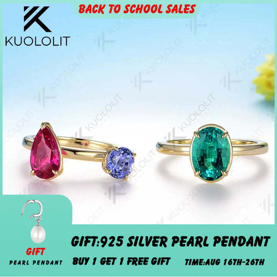 Kuololit 6.5CTW Lab Grown Eemerald Ruby Blue Sappphire Rings for Women Soild 14K 585 Gold Set Ring for Engagement Christmas Gift