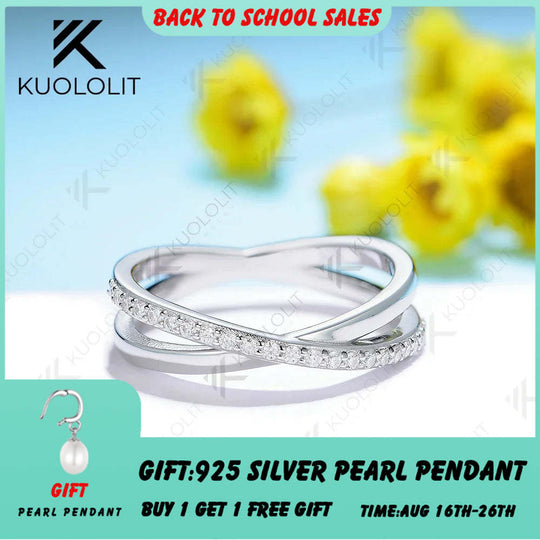 Kuololit Moissanite Rings for Women Solid 14K 10K 585 925 Silver Yellow Gold Wedding Cross Band Rings for Engagement Christmas