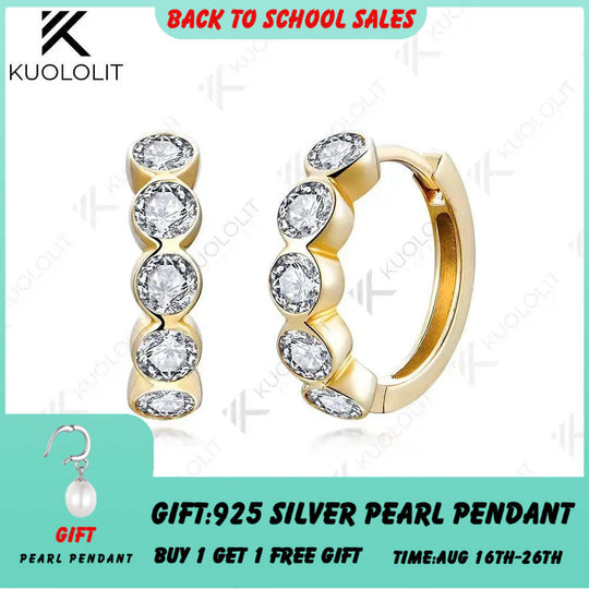 Kuololit 1 Karat Labordiamanten Ohrringe für Damen, massives 14K 10K 585 Gold Gelbgold Silber Clip Creolen, klassisch für Weihnachten 