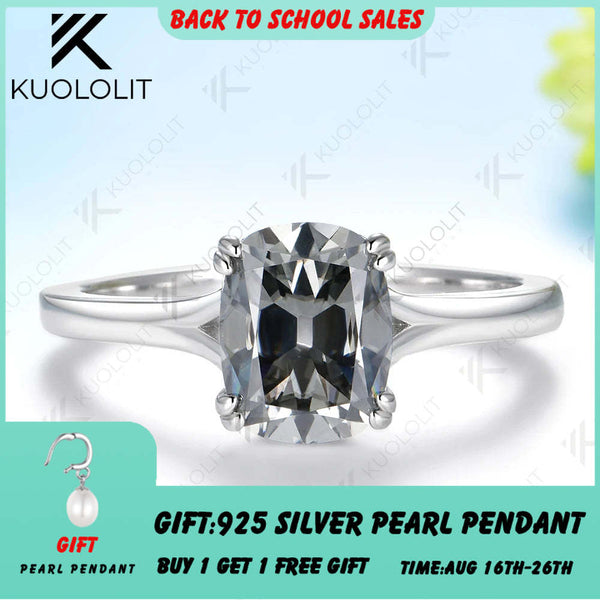 Kuololit 3CT OMC Grey Moissanite Engagement Ring for Women Solid 14K 10K Yellow Gold Cushion Ring for Anniversary Christmas Gifts Party