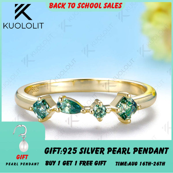 Kuololit 0.46CTW Cyan Moissanite Asscher Cut Custom Wedding Band Ring for Women Solid 14K 10K  Yellow Gold Ring for Anniversary Christmas Gift