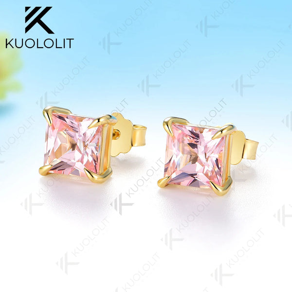 Kuololit 2.4CTW Lab Grown Pink Sapphire Custom Stud Earrings for Women Solid 14K 10K 585 Yellow Gold Stud Earrings for Christmas